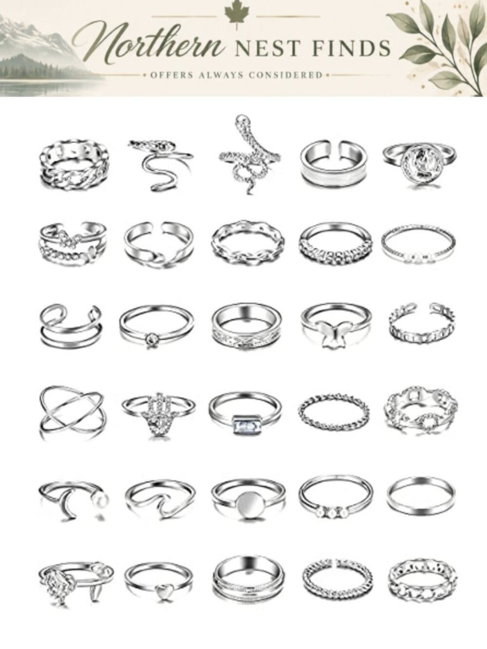 30 Pc Vintage Gold Knuckle Rings Set Boho Butterfly Snake Stackable Midi Rings